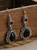 1pair Vintage Black Drop Dangle Earrings,Black Synthetic Gemstone Geometric Triangle Hollow Out Design Boho Jewelry Accessories for Women Daily Wear