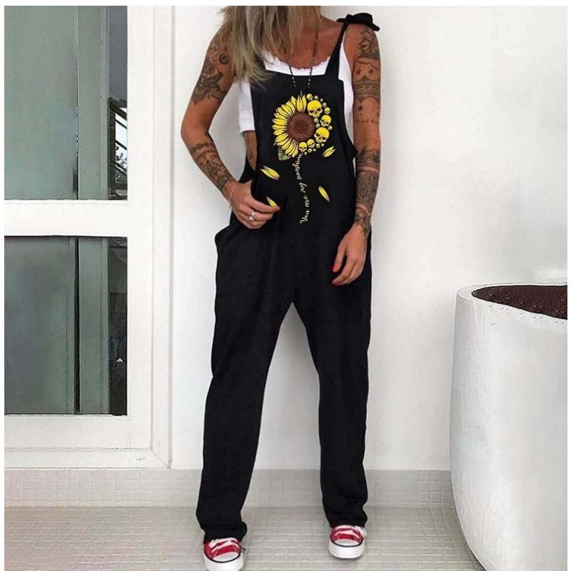 Комбинезон с принтом черепа и хризантемы, брюки, длинные брюки