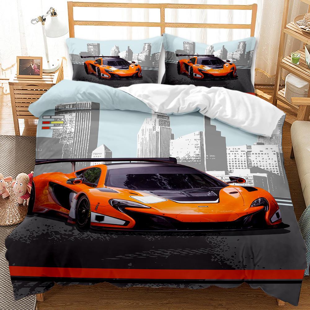 Fashion Locomotive World Sports Car Quilt Set Three-Piece 3D Digital Printing Grinding Bedding