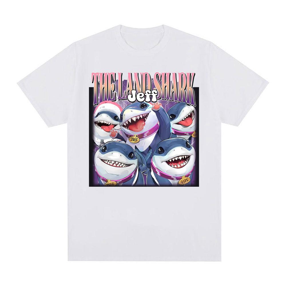 Jeff The Landshark Superhero Shark Printed Tshirts Unisex Women Street Vintage Hot Sale T Shirt Short Sleeve ONeck Cotton Tshirt