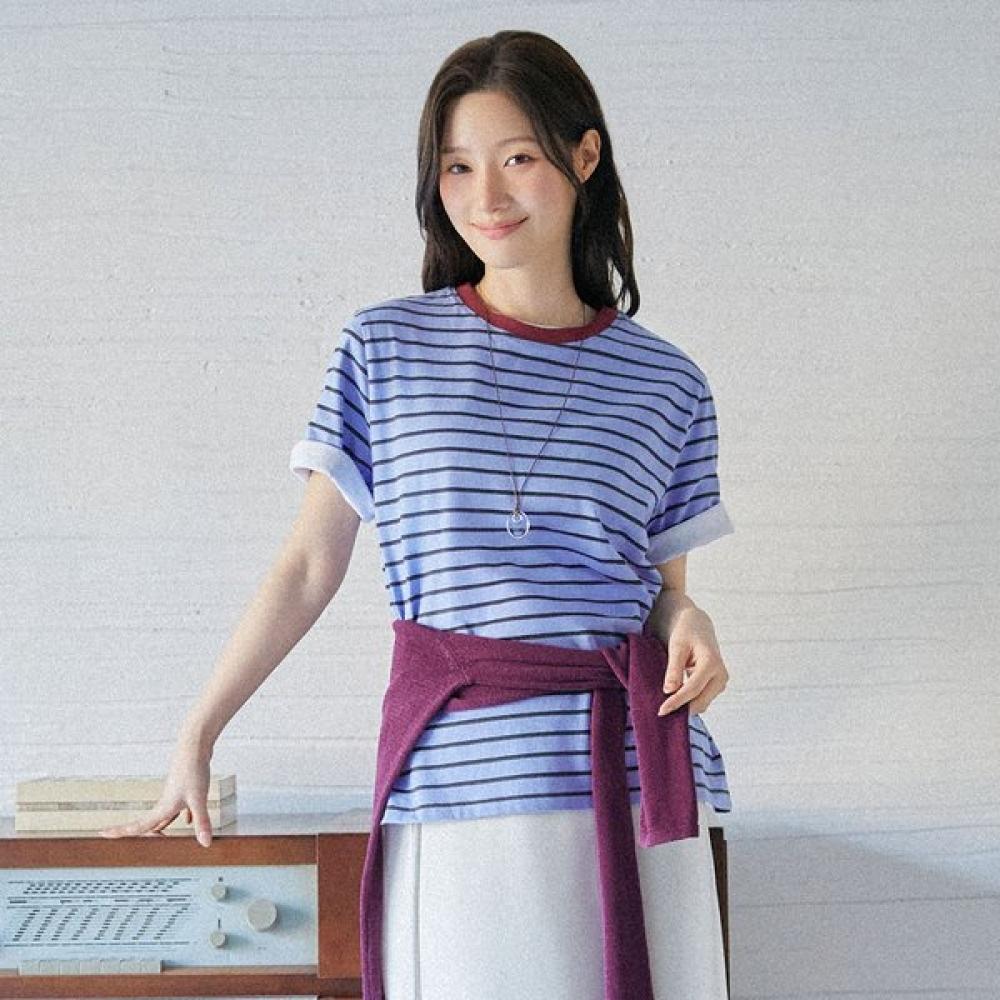 On On Neck Color Block STripe T shirT New6me420
