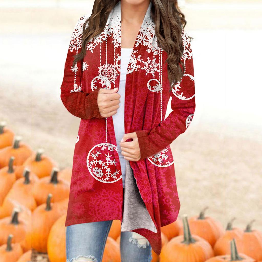 Женская модная рождественская куртка с принтом, повседневный кардиган с длинным рукавом, пальто