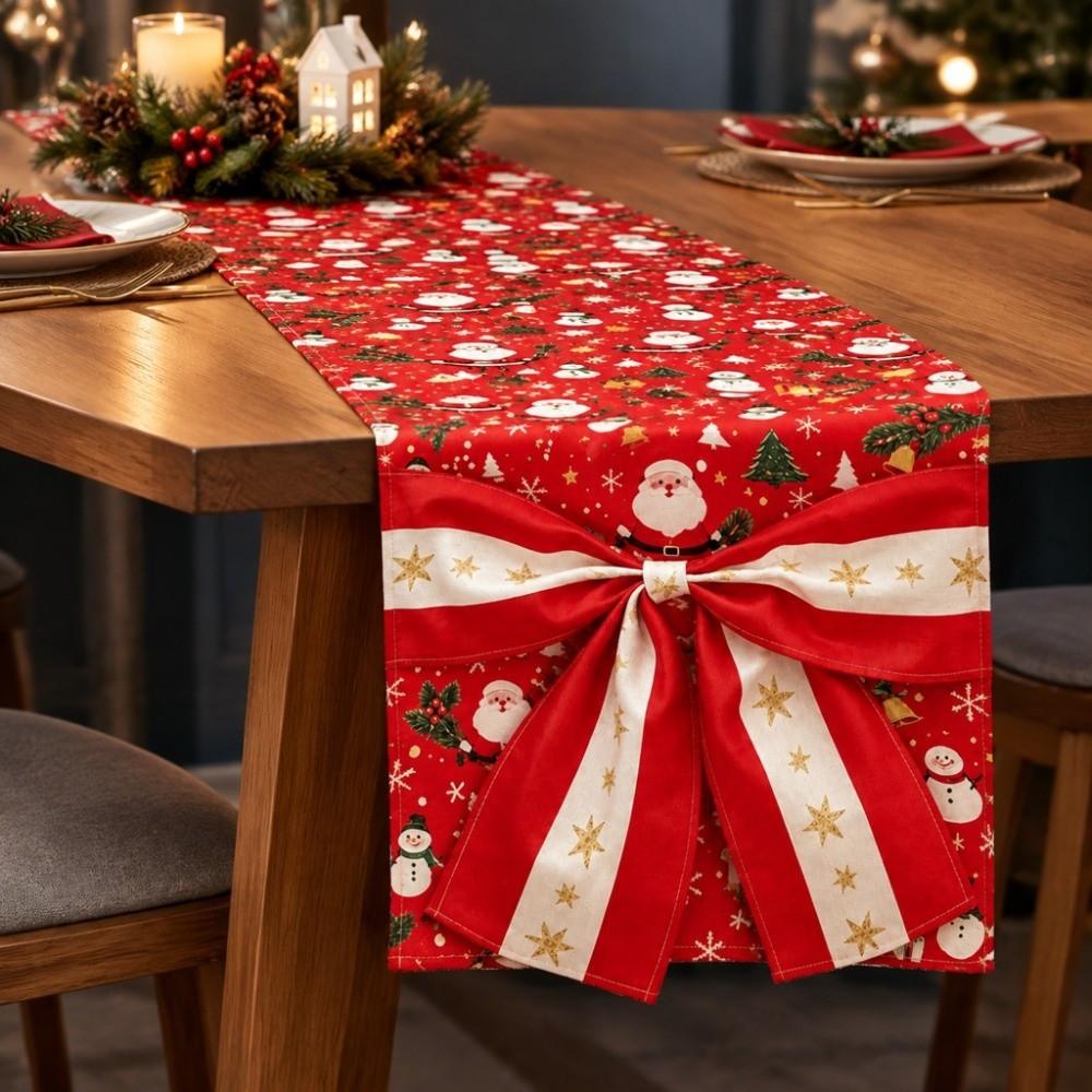 Golden Accents Holiday Table Runner Bows Accents Festive Table Decoration Home Decoration