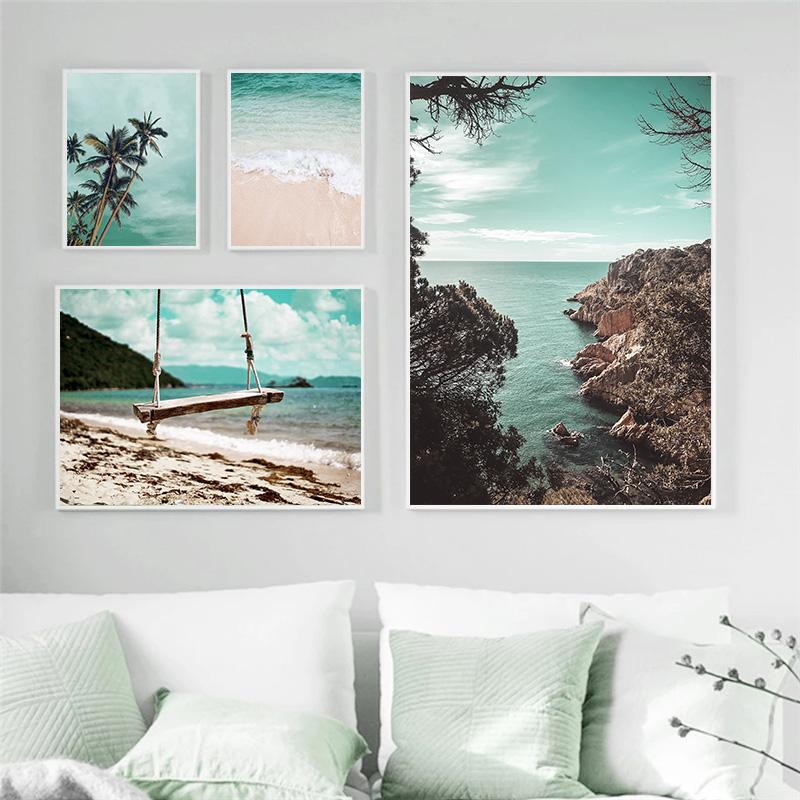 Пляжный пейзаж настенные художественные картины холст картины скандинавский морской пейзаж постеры и принты для гостиной украшение дома