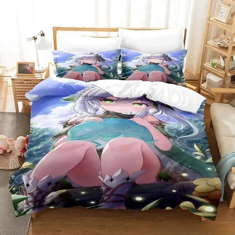 Lightweight Breathable New Game Nahida Genshin Impact Cartoon Anime three piece Adult Kid Bedroom Sets 3D Kawaii Girls Quilt