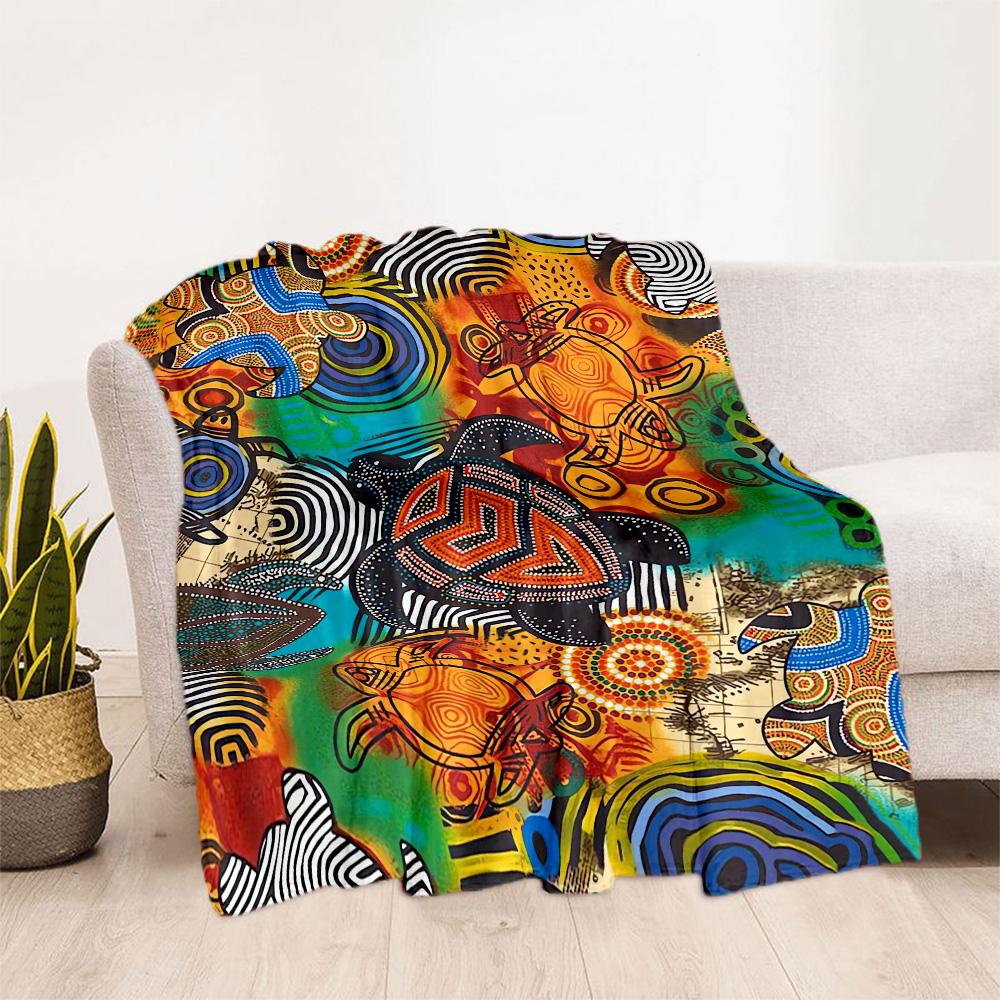 Australian Aboriginal Style 143 Blanket Soft & Cozy Great for Couch Seaside Livingroom Four Seasons Multipurpose Stylish Decor