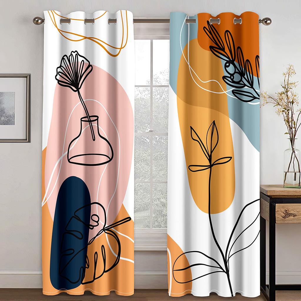 3D Печать Полиэстер Простой Модный Абстрактный Лицо Линия Современный Дешевый Спальня Гостиная Домашний Декор Теневая Штора Крючки Люверсы