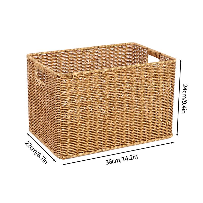 Household Storage Basket Imitation Rattan Woven Storage Box with Lid Clothes Sundries Rattan Basket Home Desktop Organizer Box