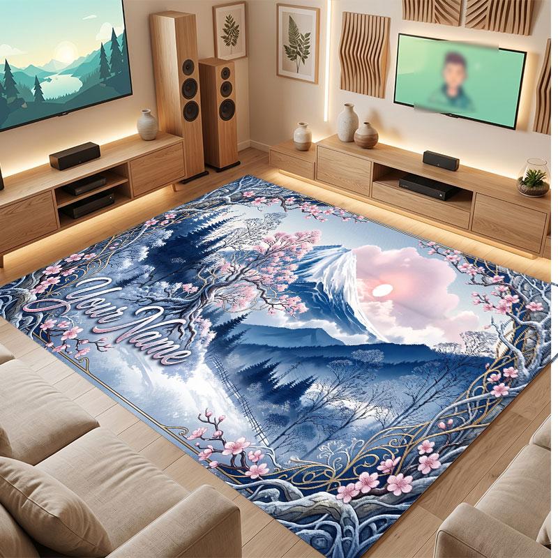 Christmas Winter Theme Crystal Velvet Floor Rug Personalized Custom Name Text Warm Carpet Home Decoration