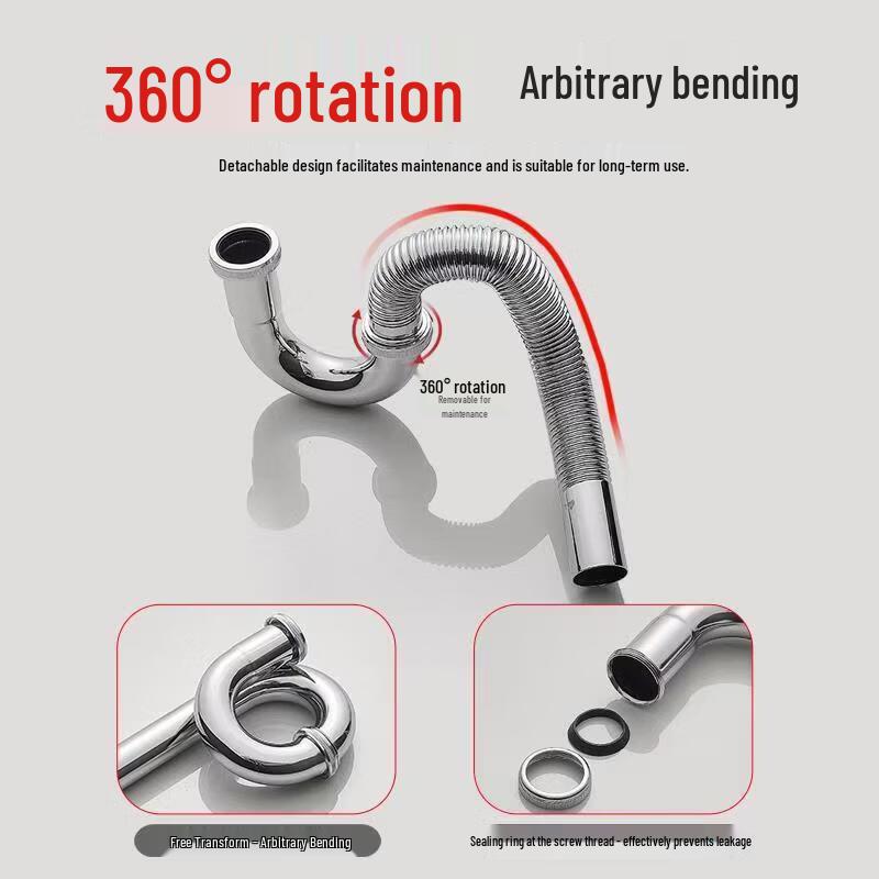 Thickened Stainless Steel Basin P-Bend Drain Pipe