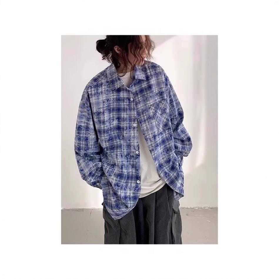 Корейско-японская клетчатая рубашка 2025: Унисекс Модная Свободная Повседневная Куртка с Длинным Рукавом