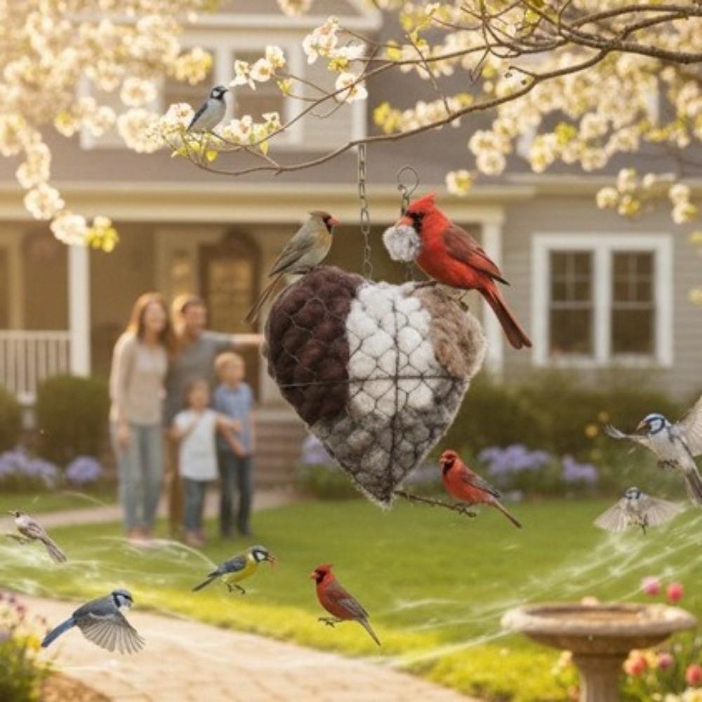 Ручная работа Альпака Волокно Птичье Гнездо Сердце Форма Сердца Хлопок Шерсть Зима Птица Дерево Укрытие Подвешивание Погодостойкий