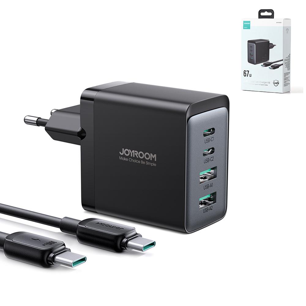 Joyroom 67W GaN Multi-Port Charger (2x USB, 2x USB-C) with 100W USB-C Cable - Black (Model TCG02)