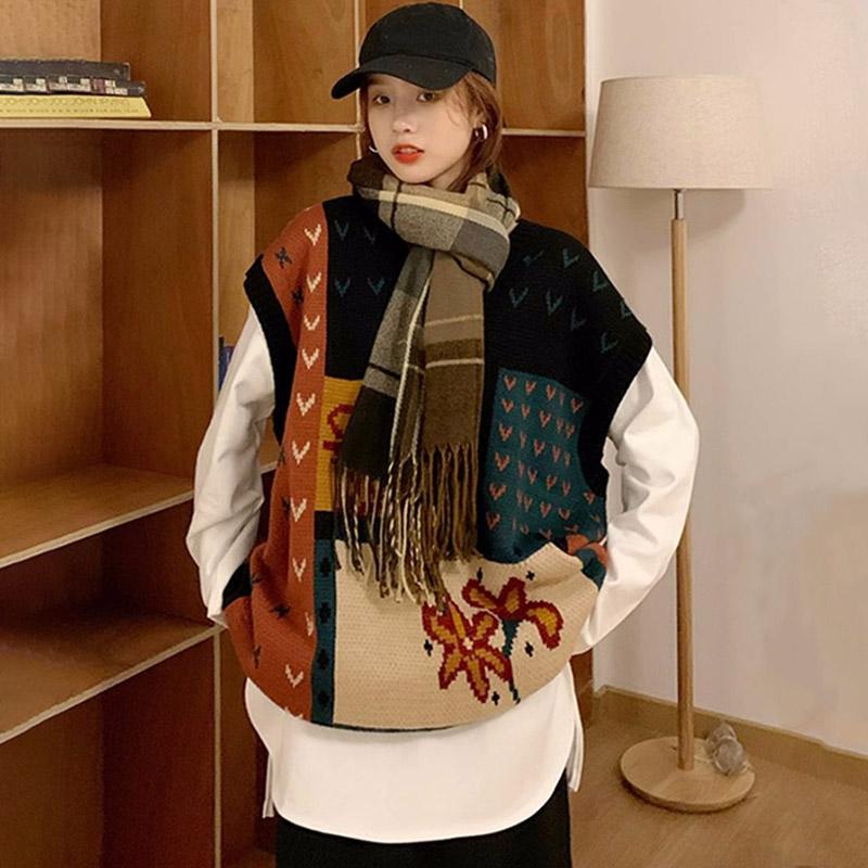 Свитер-жилет женский плюс размер осенний v-образный вырез свободный вязаный удобный спортивный свитер сто с майкой без рукавов