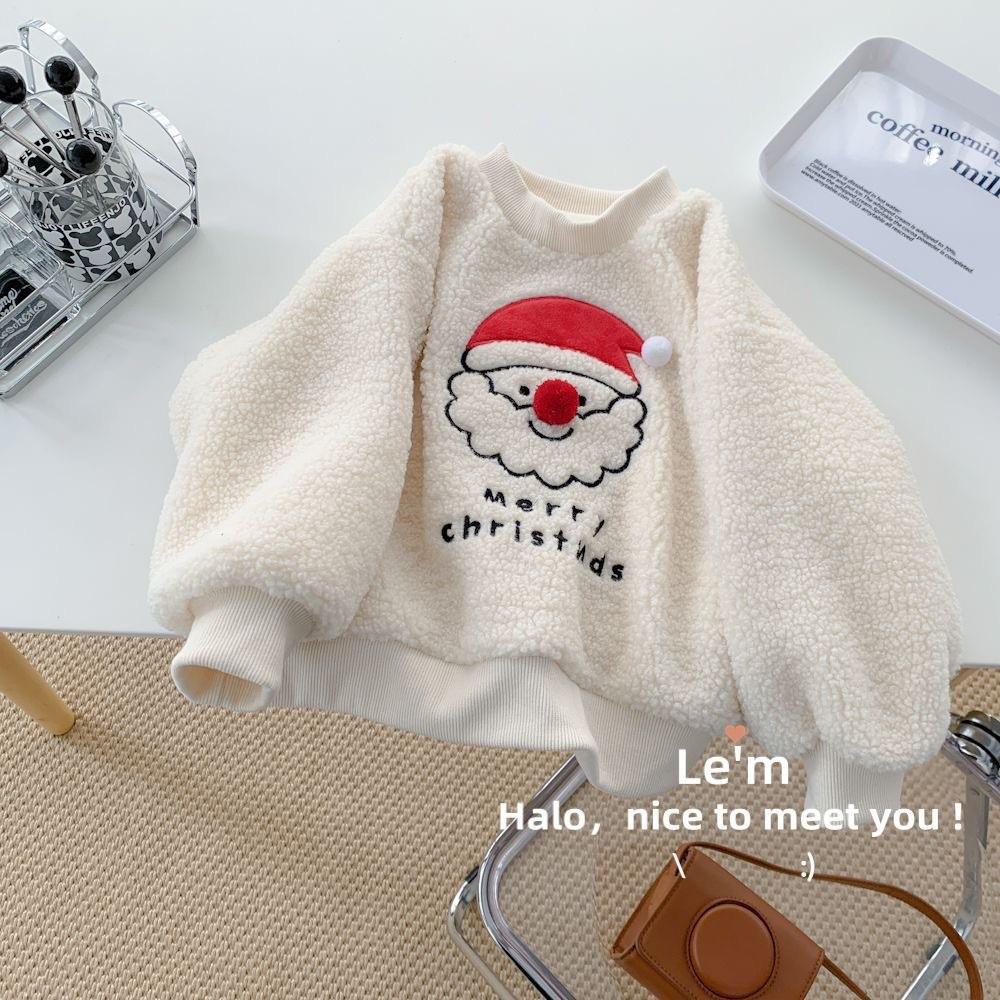 Детский рождественский свитер из овечьей шерсти и бархата - толстый, мягкий, с круглым вырезом, зимний стиль