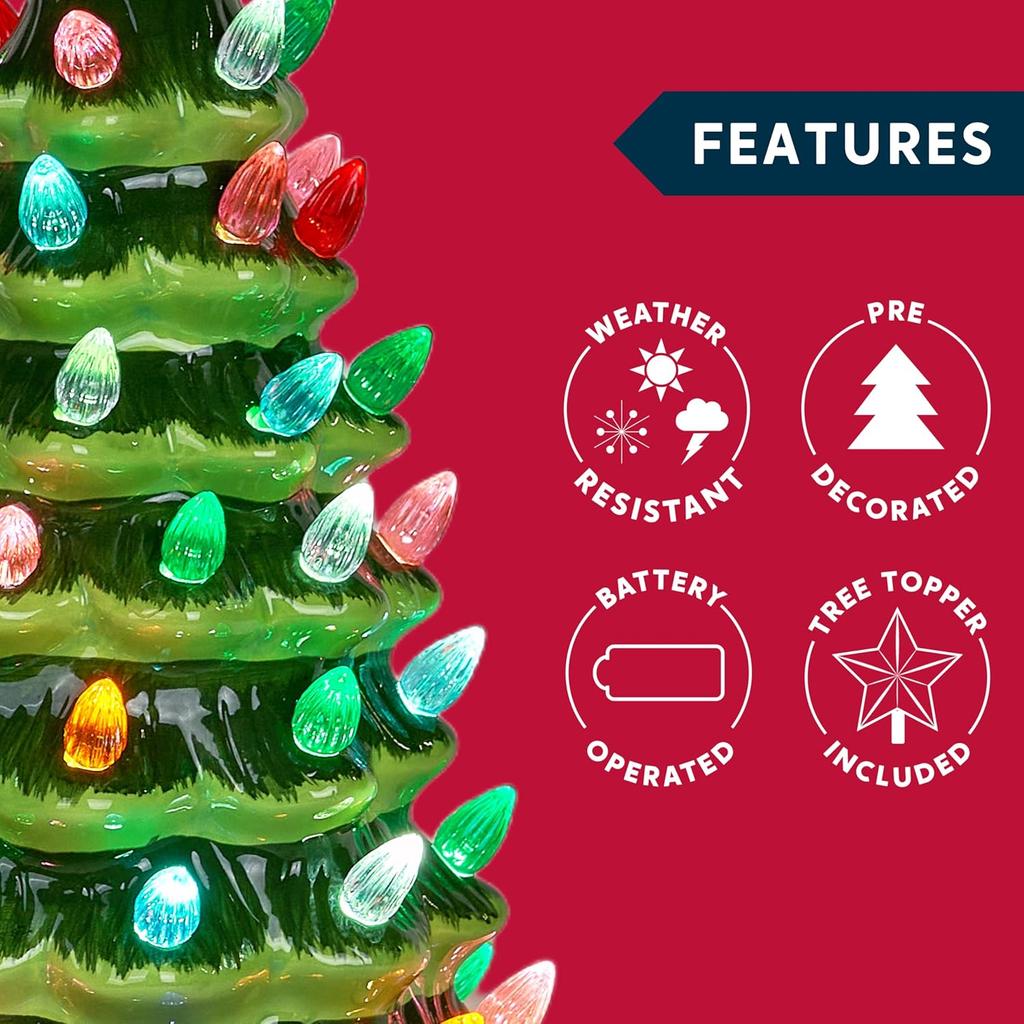 JOYFY 15" Настольная предварительно освещенная керамическая рождественская елка с 70 разноцветными огнями, расписанная вручную керамическая настольная рождественская елка для Рождества