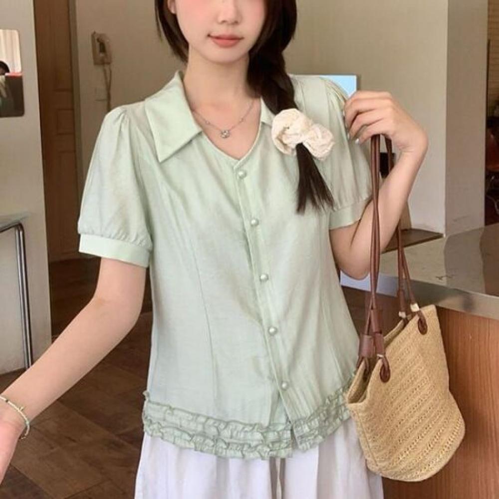 Navava Women Lovely Frill Collar Short Sleeve Blouse Nb2743