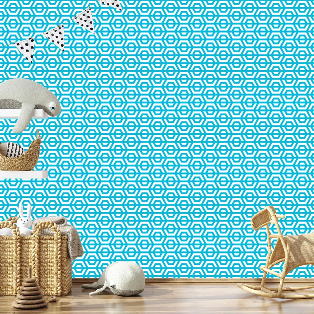 Wallpaper Geometric Pattern Celadon and Turquoise for Living Room and Bedroom 50x1000