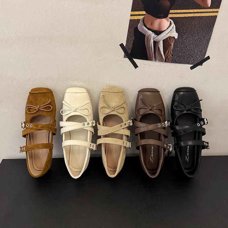 French Retro Design Square Head Cross Buckle Mary Jane Shoes Women's 2025 Summer New Versatile Ballet Shoes