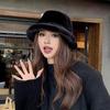 Women Winter Bucket Hat Fuzzy Plush Short Brim Solid Color Dome Windproof Warmth
