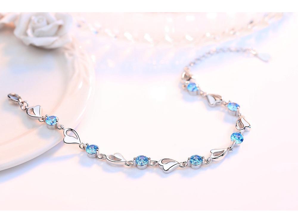 Crystal Love Blue/White S925 Silver Zircon Heart Bracelet for Women
