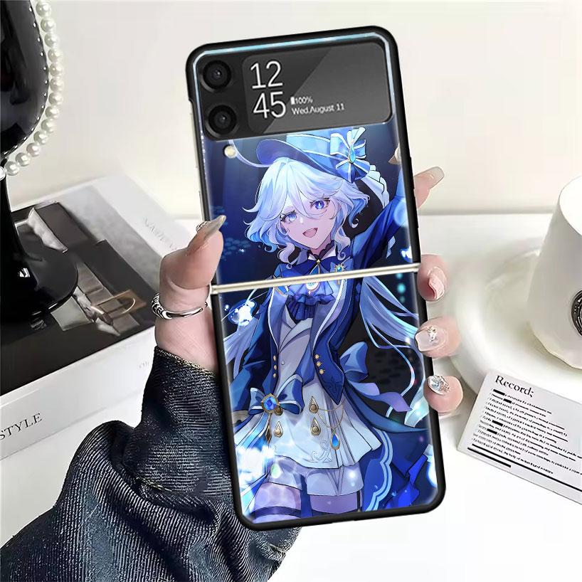 Чехлы Genshin Impact Furina для Samsung Galaxy Z Flip 4 5 6 7 3 Z Flip7 Flip6 Flip4 Flip5 Flip3 5G Жесткий противоударный чехол Fundas