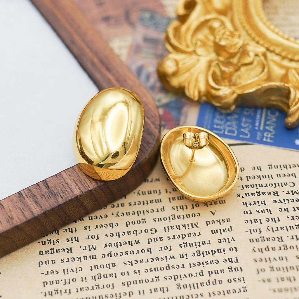 Популярный нишевый дизайн, нерегулярные овальные серьги-гвоздики из титановой стали, простые серьги из 18-каратного золота