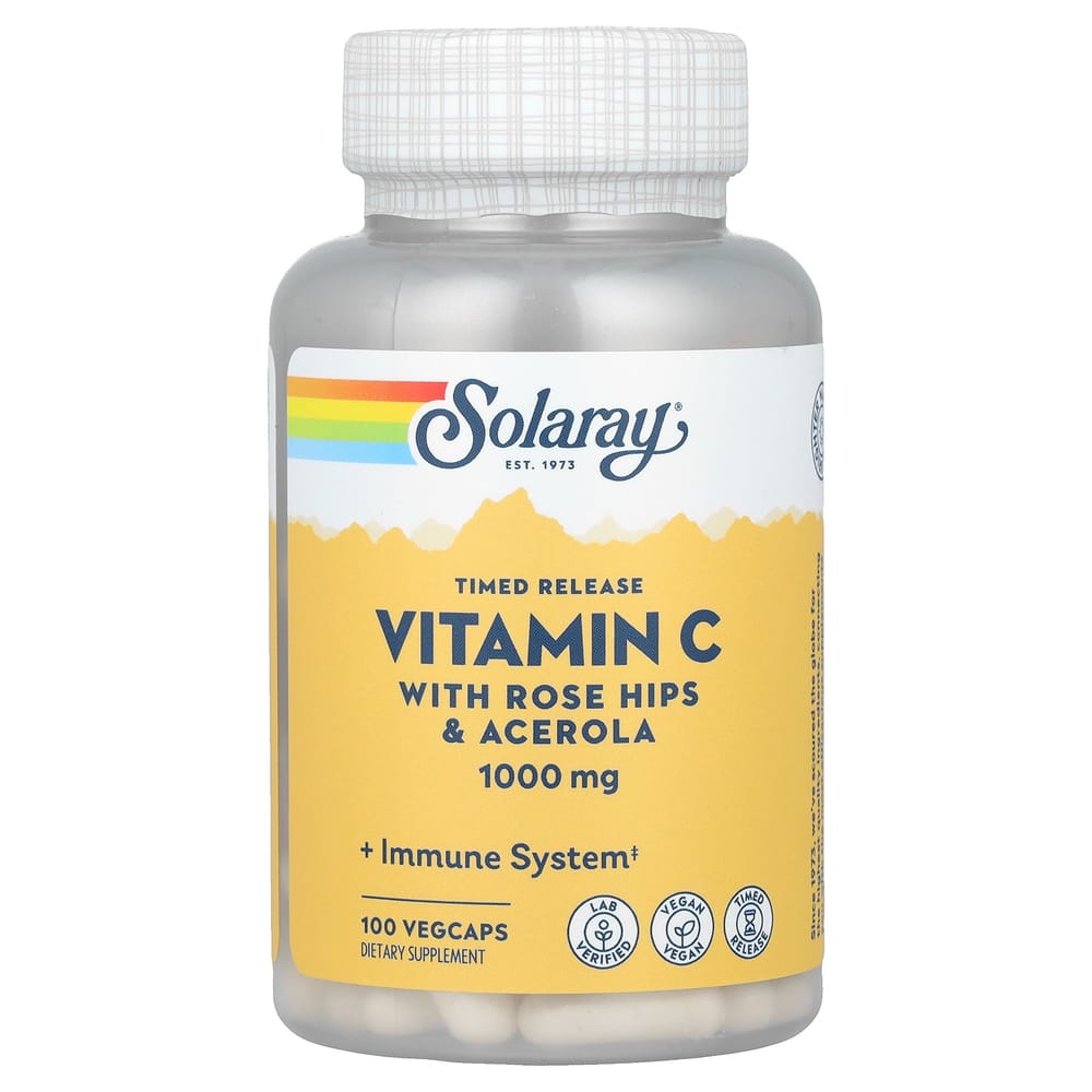 Solaray Sustained Release Vitamin C 1000mg Veggie Capsules, 100 Count
