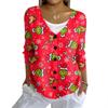 Women's Fashion Casual Knit Sweater Button-Up Christmas Print Cardigan Jacket