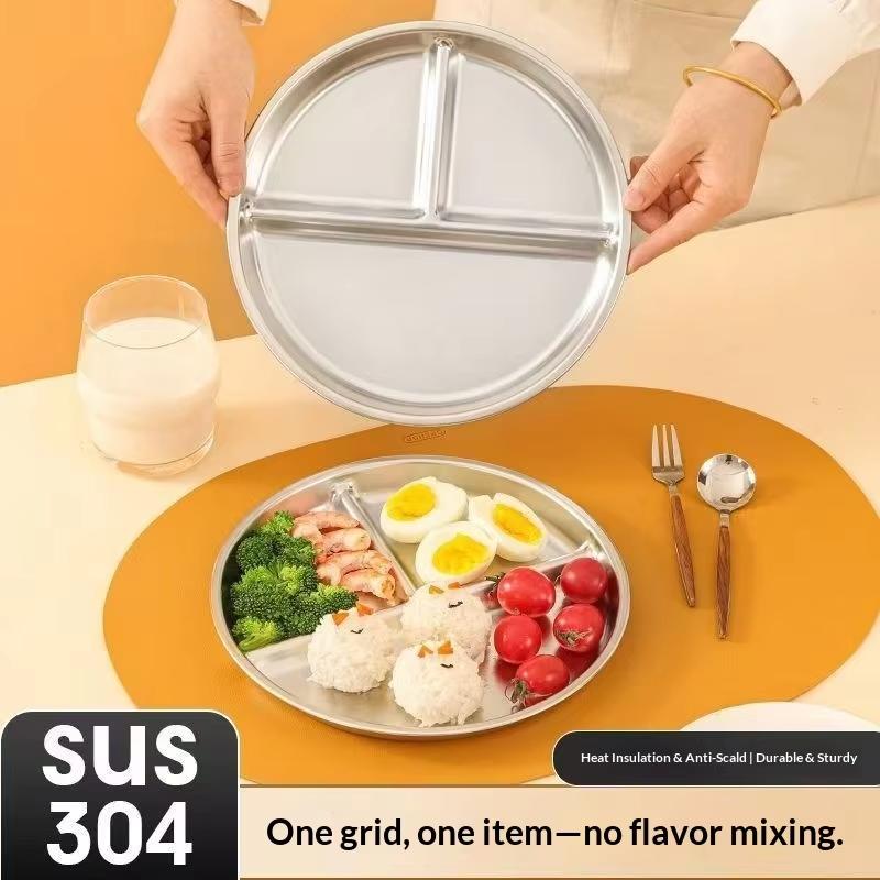 304 Stainless Steel Modern Minimalist Design Three-Compartment Square Sleeves Dishwasher Safe Eco-Friendly Plate