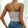 Women Bare Shoulder Y2K Crop Tops Printed Sleeveless Vest Woman Sexy Backless Slim Strapless Tank Tops Femme Fishbone Corset