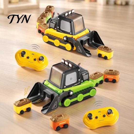 Rechargeable Construction Vehicle Toy Magnetic Remote Control Bulldozer Toy, Electric Snake Game Truck Splicing 2 Players Interactive