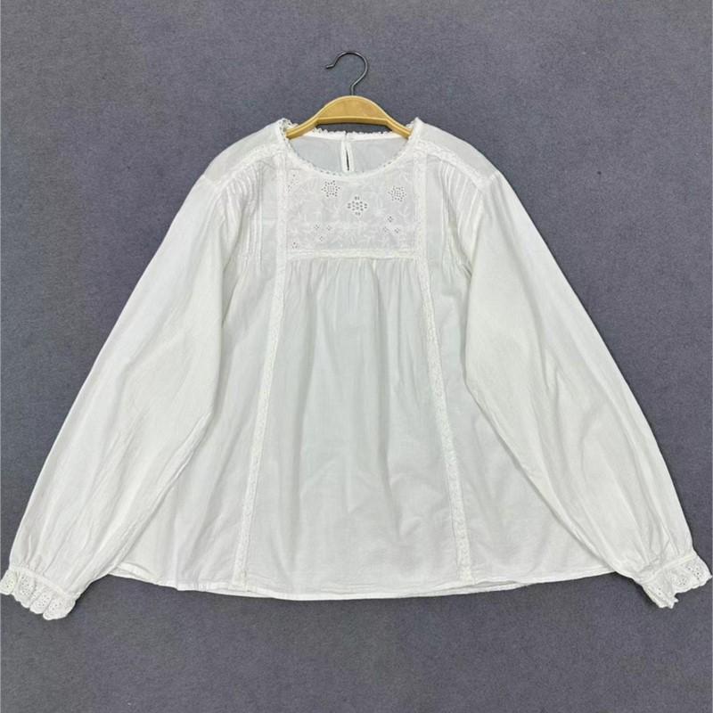 Johnature Лесные кружевные однотонные рубашки осенние вышитые тонкие женские повседневные простые свободные базовые топы