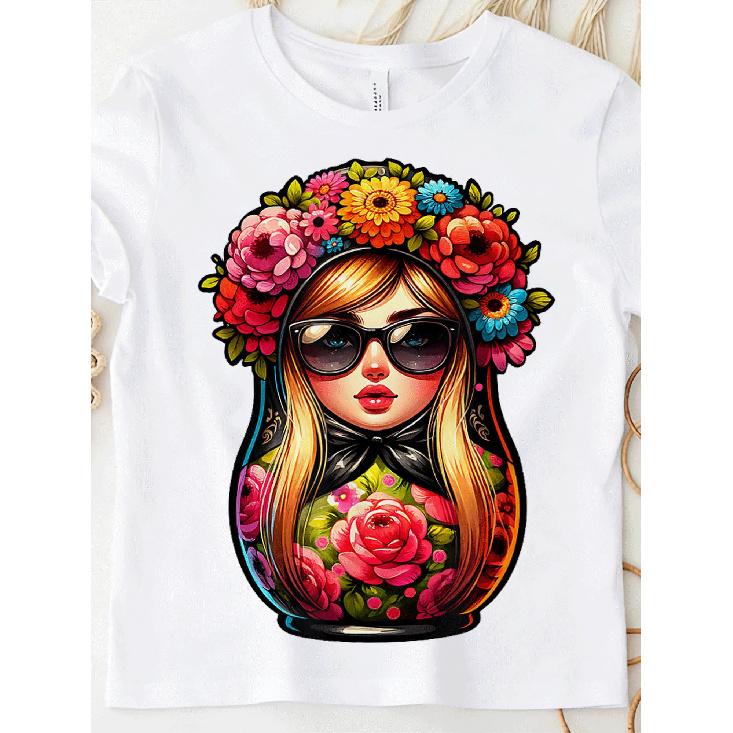 Matryoshka Moscow with Sunglasses T-Shirt for Men Women Unisex All Season Funny T-Shirt, 180G