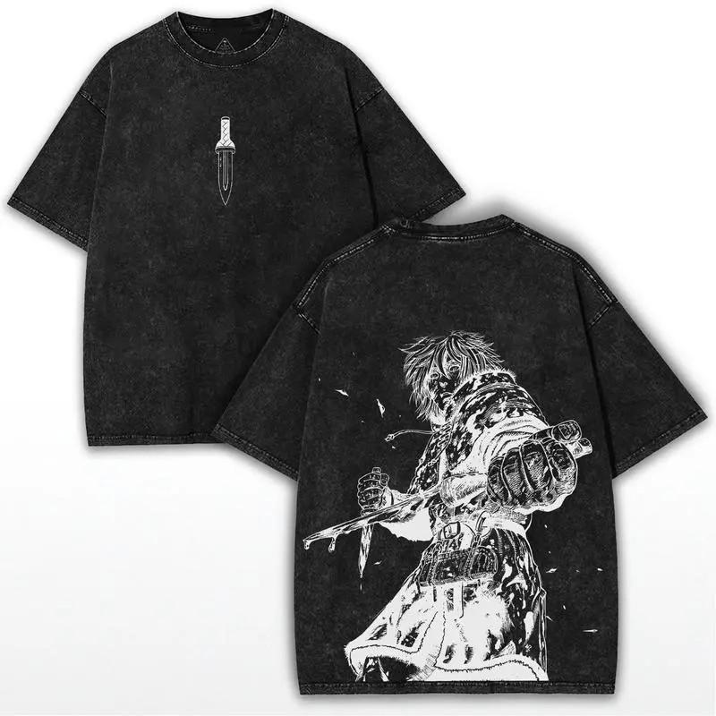 Manga VINLAND SAGA T-shirt Thorfinn Printed T Shirt Vintage Y2k Washed Oversized Tshirt Summer Short Sleeve Cotton Tees Tops