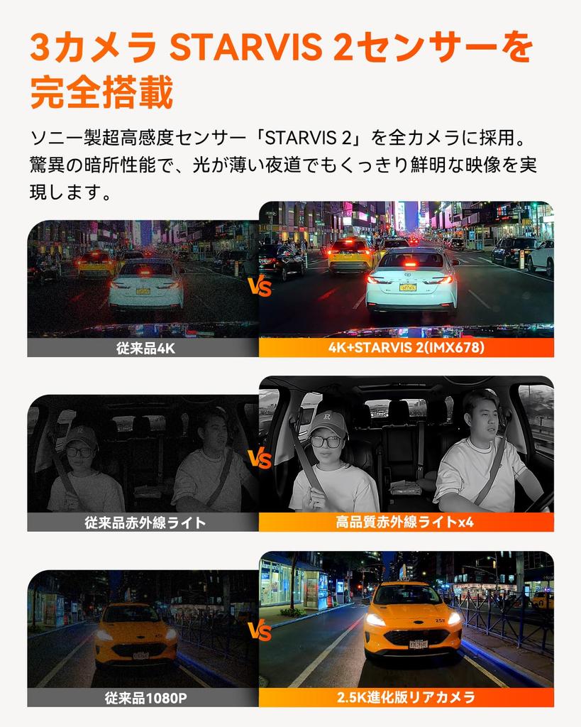 VANTRUE N4 Pro S 4K STARVIS 2 Super Night Собственная технология PlatePix Номерной знак Смартфон Парковка Аварийная запись Голосовое управление IP67 Водонепроницаемый Задняя камера Инфракрасная ночная съемка