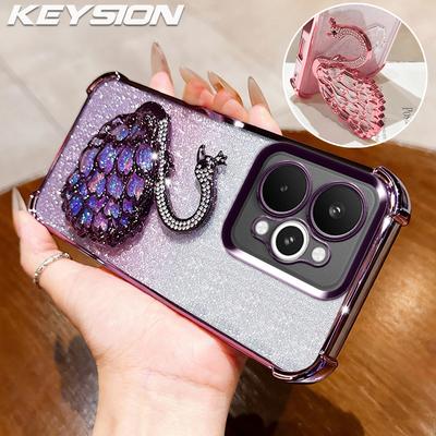 KEYSION Противоударный чехол с гальваническим покрытием для Realme 15 Pro 5G Прозрачный ТПУ с блестками, инкрустированный драгоценностями, подставка-лебедь для OPPO Realme 15 5G