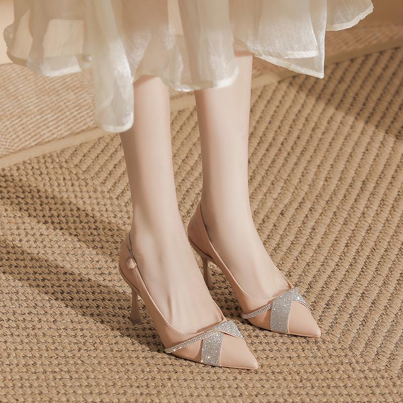 Туфли-лодочки BYZ без задника с острым носком на шпильке из микрофибры с пряжкой из страз - Универсальная обувь для работы и поездок для женщин