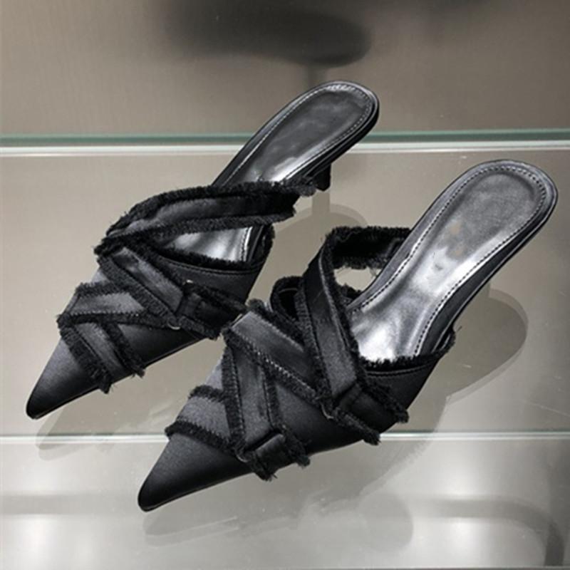 Модные сексуальные джинсовые туфли на низком каблуке, женские летние элегантные босоножки с неглубоким острым носком, мюли для стриптиза, туфли-лодочки на высоком каблуке, женские туфли-слайды