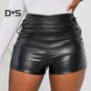 Женские сексуальные эластичные шорты из искусственной кожи, облегающие, со шнуровкой по бокам, с высокой талией, облегающие шорты для выступлений на сцене, уличные шорты