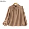 ZANZEA Women Fashion V-Neck Lantern Long Sleeve Ruffle Buttons Shirts