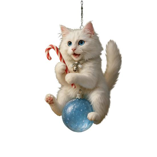 Cat Christmas Ornament Cute Kitten Christmas Ball Ornament 2D Flat Hanging Charm for Car Rearview Mirror