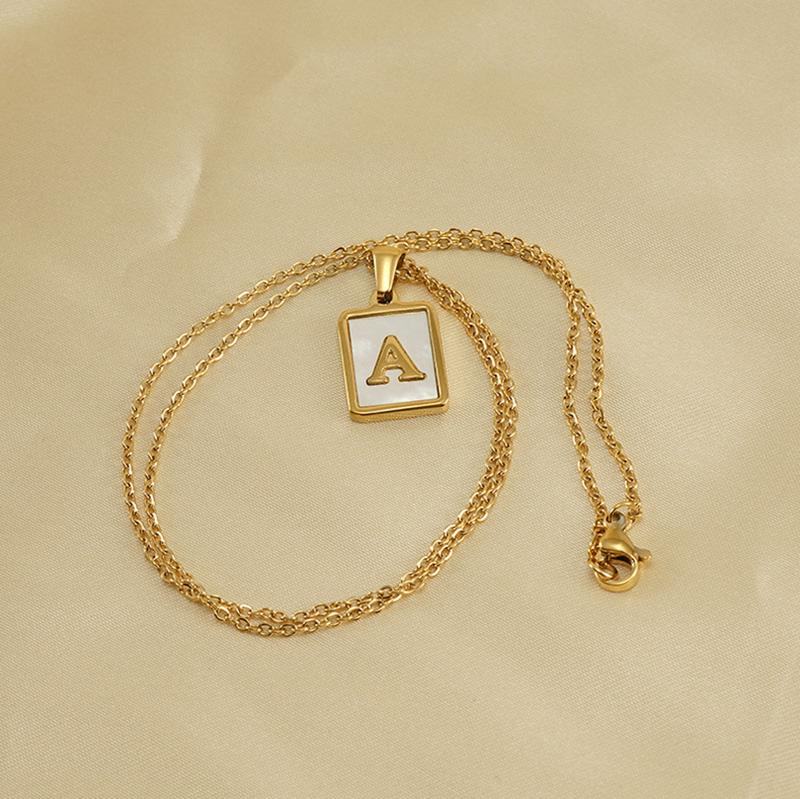 Name Letter Shell Pendant Necklaces White Square Initials Stainless Steel Necklace Gold Color Chain Jewelry for Women