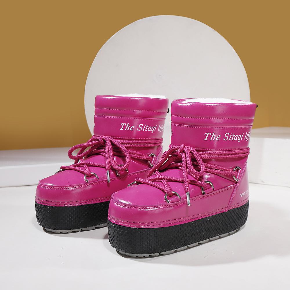 Девятицветные ботинки-луноходы с принтом снежинок, на заказ, для родителей и детей, для путешествий, катания на лыжах, средней высоты, водонепроницаемые, теплые и морозостойкие зимние ботинки