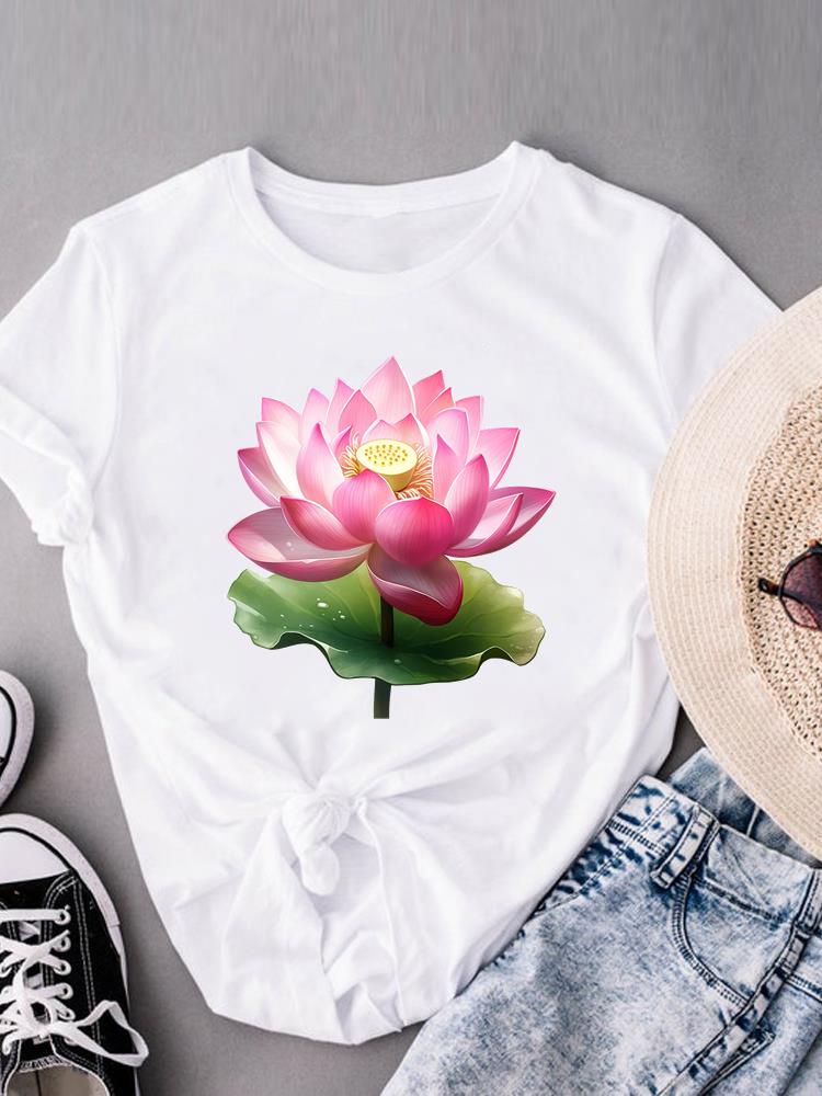 (Азиатский размер) Футболки с коротким рукавом с милым цветком, футболка с модным принтом для женщин, повседневная женская футболка с графическим принтом