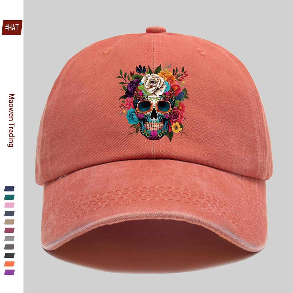 pc Vibrant Day Of The Dead Skull With Floral Print Baseball Cap Adjustable Buckle Closure Lightweight Polyester Ideal For