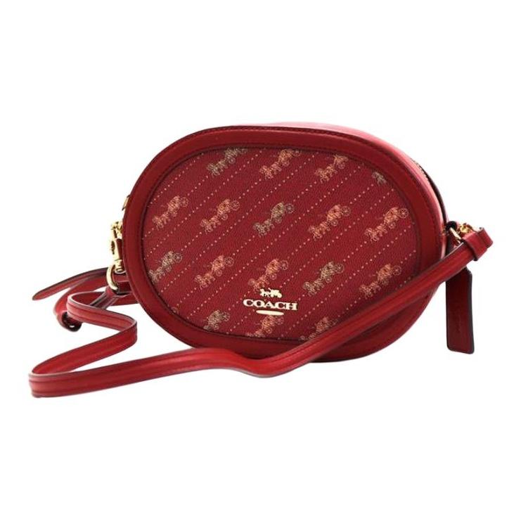 Coach Camera 21 Carriage Embossed Zipper Canvas And Leather Shoulder Bag Women Shoulder Bag Red C4057-IMF8Q