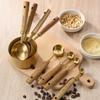 4/8Pcs Measuring Cups Spoons Wooden Handle Stainless Steel Gold Baking Tools Coffee Bartending Scale Kitchen Accessories Set