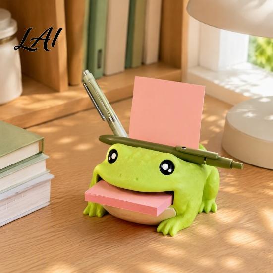 Desk Organizer Frog Note Holder Creative with Pen Stand And Memo Teacher Gift Dispenser Cute Animal Stationery Storage Case for Office Home
