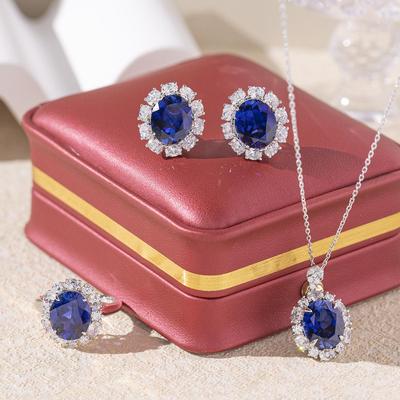 2025 Yuntong Серебро 925 пробы Лабораторно выращенный синий сапфир и бриллиант Подвеска-ожерелье для женщин, Европейский и американский стиль.